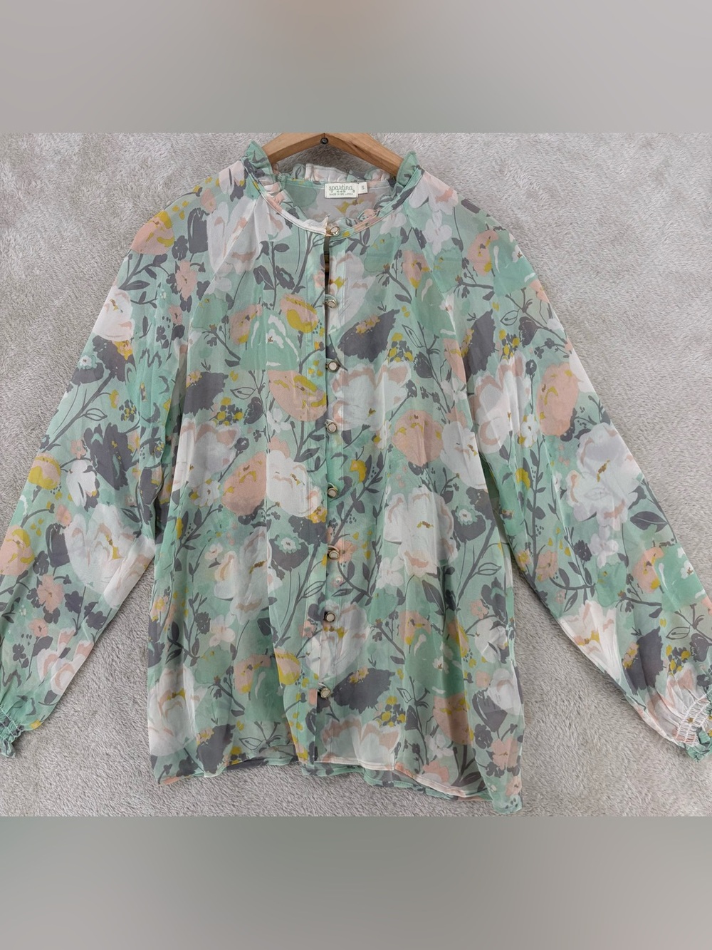 Spartina 449 Women’s S Ruffle Collar Silk Floral Button Down Blouse